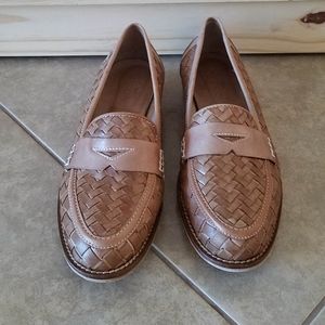 Sesto meucci tan weaved Italian leather penny loafers 8M